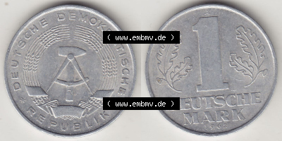DDR Münze 1956-1990 Umlaufmünze / Kursmünze 1956-1963, A 1 Deutsche Mark 1962 (Stück 4). Vorderseite und Rückseite horizontal... Sammlung
