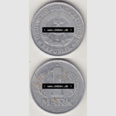 DDR Münze 1956-1990 Umlaufmünze / Kursmünze 1972-1990, A 1 Mark 1975. Vorderseite und Rückseite vertikal untereinander zusammengefügt, der 1-Mark Münzen... Sammlung