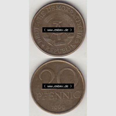 DDR Münze 1969-1990 Umlaufmünze / Kursmünze 1969-1990, 20 Pfennig 1969-7, DDR-Telefonmünze. Vorderseite und Rückseite vertikal untereinander zusammengefügt,... Sammlung