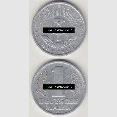 DDR Münze 1956-1990 Umlaufmünze / Kursmünze 1956-1963, A 1 Deutsche Mark 1956-1. Vorderseite und Rückseite vertikal untereinander zusammengefügt, der 1-Mark... Sammlung