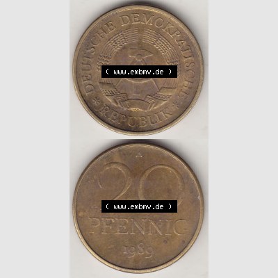 DDR Münze 1969-1990 Umlaufmünze / Kursmünze 1969-1990, 20 Pfennig 1989-1, DDR-Telefonmünze. Vorderseite und Rückseite vertikal untereinander zusammengefügt,... Sammlung