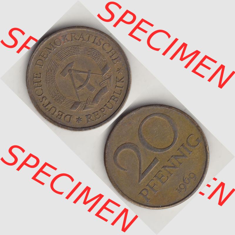DDR Münze 1969-1990 Umlaufmünze / Kursmünze 1969-1990, 20 Pfennig 1969-6, DDR-Telefonmünze. Vorderseite und Rückseite vertikal untereinander zusammengefügt,... Sammlung