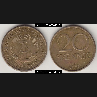 DDR Münze 1969-1990 Umlaufmünze / Kursmünze 1969-1990, 20 Pfennig 1969-3, DDR-Telefonmünze. Vorderseite und Rückseite horizontal rechts nebeneinander zusammengefügt,... Sammlung