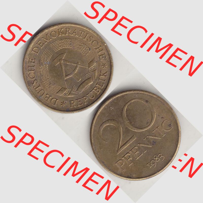 DDR Münze 1969-1990 Umlaufmünze / Kursmünze 1969-1990, 20 Pfennig 1983-1, DDR-Telefonmünze. Vorderseite und Rückseite vertikal untereinander zusammengefügt,... Sammlung