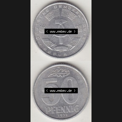 DDR Münze 1958-1990 Umlaufmünze / Kursmünze 1958-1990, A 50 Pfennig 1971-2 der DDR-Mark. Vorderseite und Rückseite vertikal untereinander zusammengefügt,... Sammlung