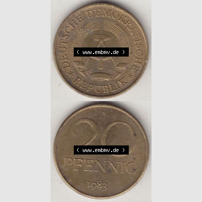 DDR Münze 1969-1990 Umlaufmünze / Kursmünze 1969-1990, 20 Pfennig 1983-1, DDR-Telefonmünze. Vorderseite und Rückseite vertikal untereinander zusammengefügt,... Sammlung