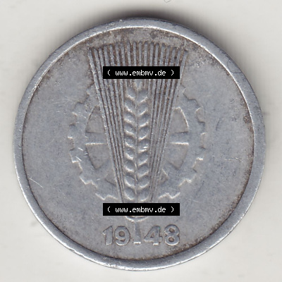 DDR Münze 1948-1990 Umlaufmünze / Kursmünze 1948-1950, A 5 Pfennig 1948 (Stück 3). Vorderseite der 5 Pfennig Münze der DDR.... Sammlung