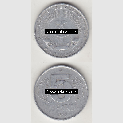 DDR Münze 1948-1990 Umlaufmünze / Kursmünze 1968-1990, A 5 Pfennig 1968-2. Vorderseite und Rückseite vertikal untereinander zusammengefügt, der 5 Pfennig... Sammlung