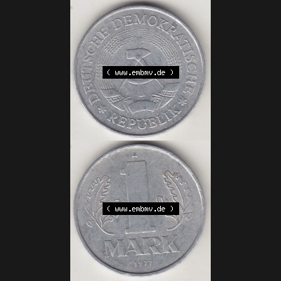 DDR Münze 1956-1990 Umlaufmünze / Kursmünze 1972-1990, A 1 Mark 1977-4. Vorderseite und Rückseite vertikal untereinander zusammengefügt, der 1-Mark Münzen... Sammlung