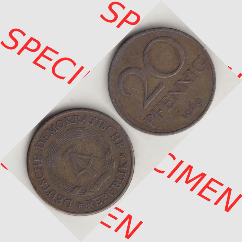 DDR Münze 1969-1990 Umlaufmünze / Kursmünze 1969-1990, 20 Pfennig 1969-4, DDR-Telefonmünze. Vorderseite und Rückseite horizontal rechts nebeneinander zusammengefügt,... Sammlung