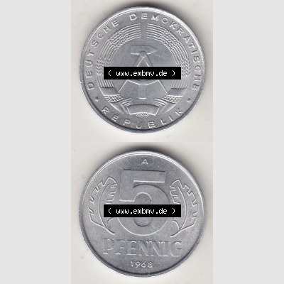 DDR Münze 1948-1990 Umlaufmünze / Kursmünze 1968-1990, A 5 Pfennig 1968-5. Vorderseite und Rückseite vertikal untereinander zusammengefügt, der 5 Pfennig... Sammlung