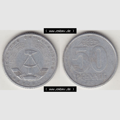 DDR Münze 1958-1990 Umlaufmünze / Kursmünze 1958-1990, A 50 Pfennig 1958-4 der DDR-Mark. Vorderseite und Rückseite horizontal rechts nebeneinander zusammengefügt,... Sammlung