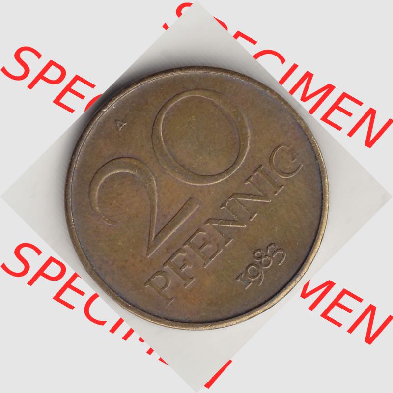 DDR Münze 1969-1990 Umlaufmünze / Kursmünze 1969-1990, 20 Pfennig 1983-2, DDR-Telefonmünze. Rückseite mit Wertzahl bzw. Nominalwert der 20 Pfennig... Sammlung