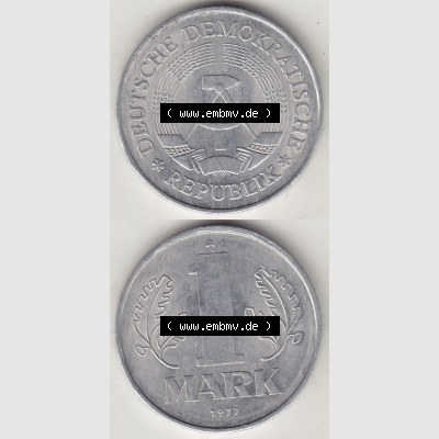 DDR Münze 1956-1990 Umlaufmünze / Kursmünze 1972-1990, A 1 Mark 1977-2. Vorderseite und Rückseite vertikal untereinander zusammengefügt, der 1-Mark Münzen... Sammlung