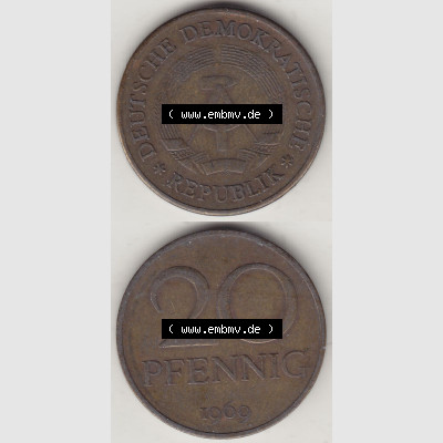 DDR Münze 1969-1990 Umlaufmünze / Kursmünze 1969-1990, 20 Pfennig 1969-4, DDR-Telefonmünze. Vorderseite und Rückseite vertikal untereinander zusammengefügt,... Sammlung