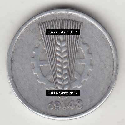 DDR Münze 1948-1990 Umlaufmünze / Kursmünze 1948-1950, A 5 Pfennig 1948-2. Vorderseite der 5 Pfennig Münze der DDR. Hier im online Katalog befinden sich 5 Pfennig-Stücke,... Sammlung