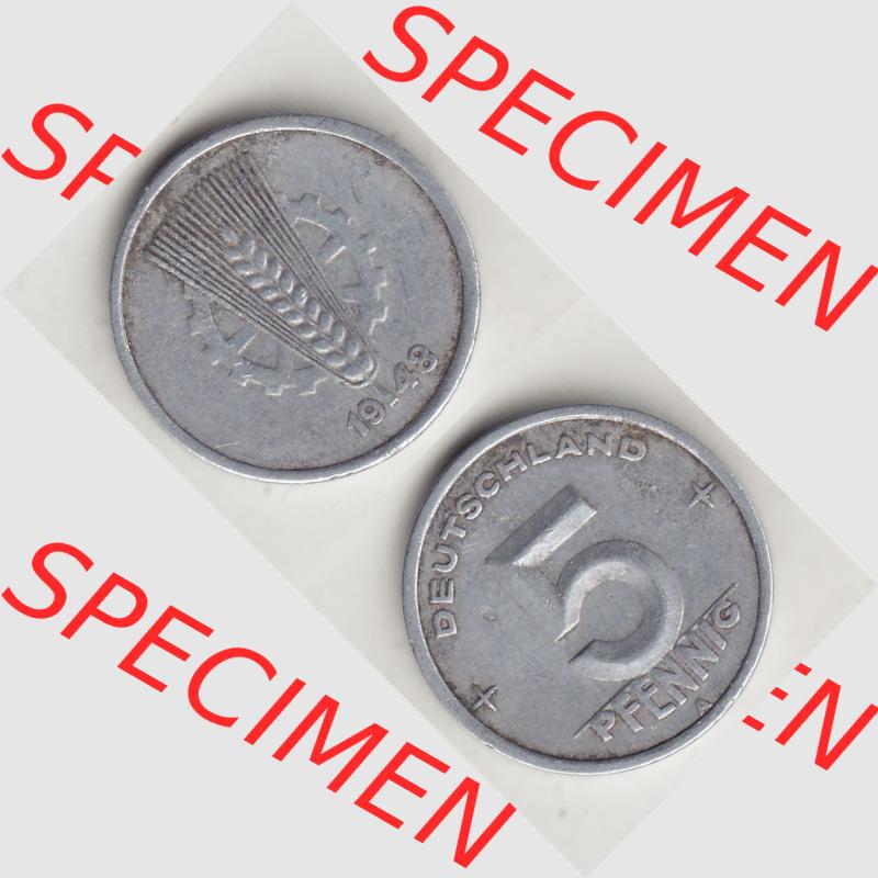 DDR Münze 1948-1990 Umlaufmünze / Kursmünze 1948-1950, A 5 Pfennig 1948-3. Vorderseite und Rückseite vertikal untereinander zusammengefügt, der 5 Pfennig... Sammlung