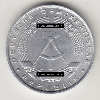 DDR Münze 1948-1990 Umlaufmünze / Kursmünze 1968-1990, A 5 Pfennig 1968 (Stück 5). Vorderseite der 5 Pfennig Münze der DDR.... Sammlung