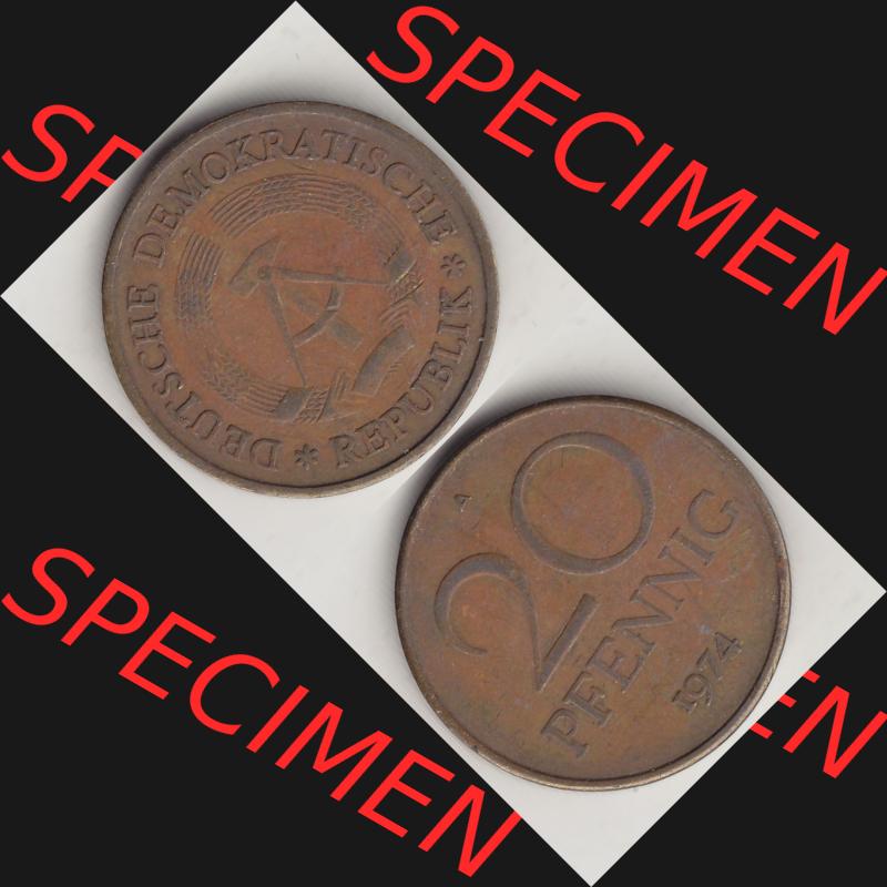 DDR Münze 1969-1990 Umlaufmünze / Kursmünze 1969-1990, 20 Pfennig 1974-1, DDR-Telefonmünze. Vorderseite und Rückseite vertikal untereinander zusammengefügt,... Sammlung