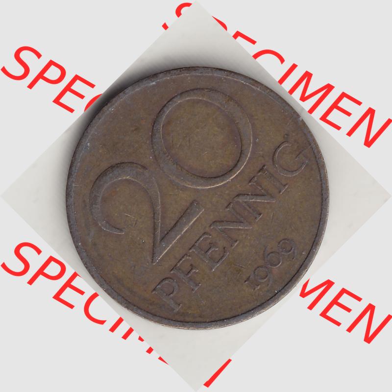 DDR Münze 1969-1990 Umlaufmünze / Kursmünze 1969-1990, 20 Pfennig 1969-4, DDR-Telefonmünze. Rückseite mit Wertzahl bzw. Nominalwert der 20 Pfennig... Sammlung