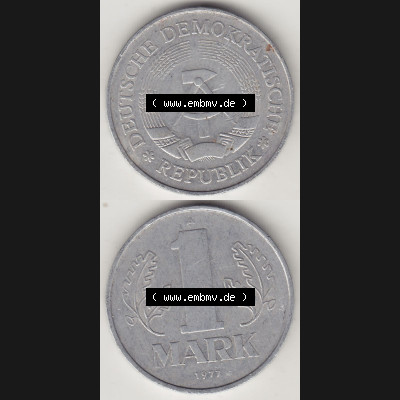 DDR Münze 1956-1990 Umlaufmünze / Kursmünze 1972-1990, A 1 Mark 1977-3. Vorderseite und Rückseite vertikal untereinander zusammengefügt, der 1-Mark Münzen... Sammlung