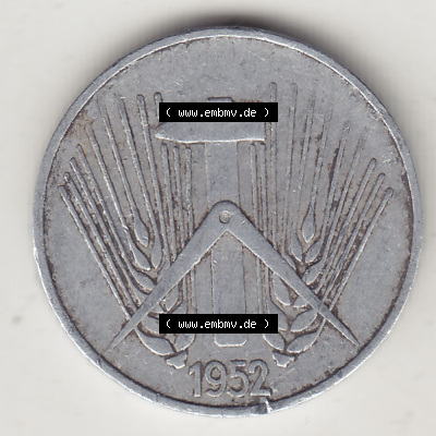DDR Münze 1948-1990 Umlaufmünze / Kursmünze 1952-1953, A 5 Pfennig 1952 (Stück 2). Vorderseite der 5 Pfennig Münze der DDR.... Sammlung