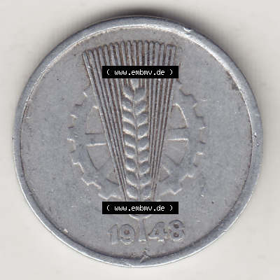 DDR Münze 1948-1990 Umlaufmünze / Kursmünze 1948-1950, A 5 Pfennig 1948 (Stück 1). Vorderseite der 5 Pfennig Münze der DDR.... Sammlung