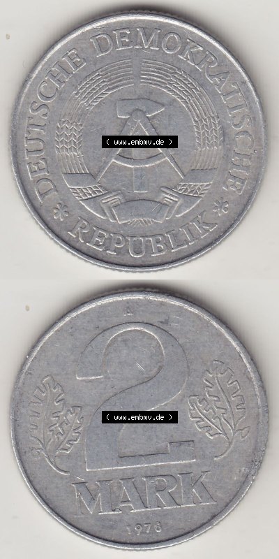DDR Münze 1957-1990 Umlaufmünze / Kursmünze 1972-1990, A 2 Mark 1978. Vorderseite und Rückseite vertikal untereinander zusammengefügt,... Sammlung