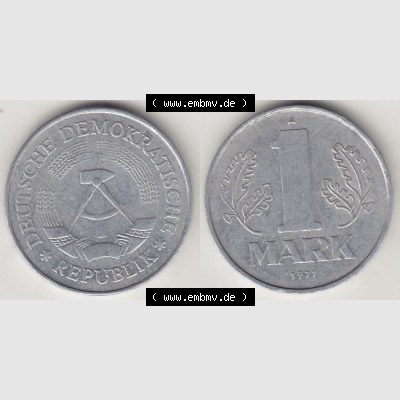 DDR Münze 1956-1990 Umlaufmünze / Kursmünze 1972-1990, A 1 Mark 1977-4. Vorderseite und Rückseite horizontal rechts nebeneinander zusammengefügt, der 1-Mark... Sammlung