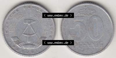 DDR Münze 1958-1990 Umlaufmünze / Kursmünze 1958-1990, A 50 Pfennig 1958 (Stück 4) der DDR-Mark. Vorderseite und Rückseite... Sammlung