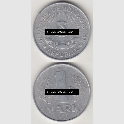 DDR Münze 1956-1990 Umlaufmünze / Kursmünze 1972-1990, A 1 Mark 1977-5. Vorderseite und Rückseite vertikal untereinander zusammengefügt, der 1-Mark Münzen... Sammlung