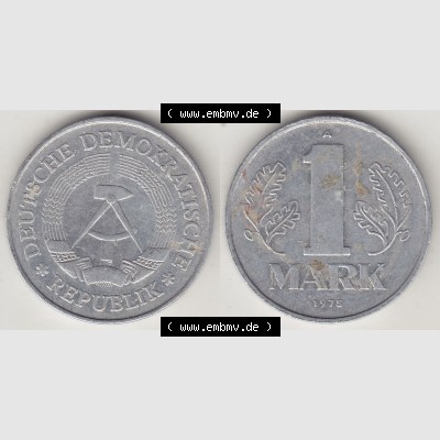 DDR Münze 1956-1990 Umlaufmünze / Kursmünze 1972-1990, A 1 Mark 1975. Vorderseite und Rückseite horizontal rechts nebeneinander zusammengefügt, der 1-Mark... Sammlung