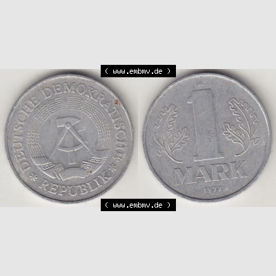 DDR Münze 1956-1990 Umlaufmünze / Kursmünze 1972-1990, A 1 Mark 1977-3. Vorderseite und Rückseite horizontal rechts nebeneinander zusammengefügt, der 1-Mark... Sammlung