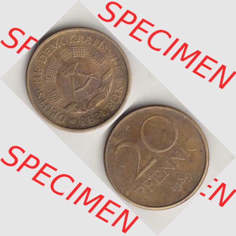 DDR Münze 1969-1990 Umlaufmünze / Kursmünze 1969-1990, 20 Pfennig 1989-1, DDR-Telefonmünze. Vorderseite und Rückseite vertikal untereinander zusammengefügt,... Sammlung