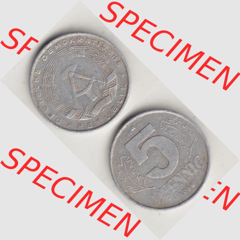DDR Münze 1948-1990 Umlaufmünze / Kursmünze 1968-1990, A 5 Pfennig 1968-3. Vorderseite und Rückseite vertikal untereinander zusammengefügt, der 5 Pfennig... Sammlung