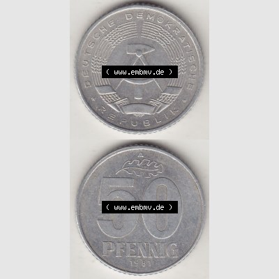 DDR Münze 1958-1990 Umlaufmünze / Kursmünze 1958-1990, A 50 Pfennig 1981-1 der DDR-Mark. Vorderseite und Rückseite vertikal untereinander zusammengefügt,... Sammlung