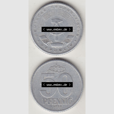 DDR Münze 1958-1990 Umlaufmünze / Kursmünze 1958-1990, A 50 Pfennig 1958-2 der DDR-Mark. Vorderseite und Rückseite vertikal untereinander zusammengefügt,... Sammlung