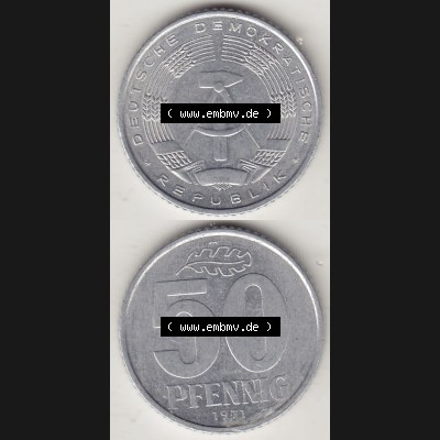DDR Münze 1958-1990 Umlaufmünze / Kursmünze 1958-1990, A 50 Pfennig 1971-1 der DDR-Mark. Vorderseite und Rückseite vertikal untereinander zusammengefügt,... Sammlung