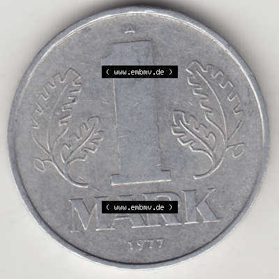 DDR Münze 1956-1990 Umlaufmünze / Kursmünze 1972-1990, A 1 Mark 1977 (Stück 5). Rückseite der 1-Mark Münzen der DDR. Hier... Sammlung