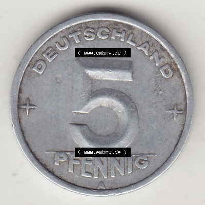 DDR Münze 1948-1990 Umlaufmünze / Kursmünze 1948-1950, A 5 Pfennig 1948 (Stück 3). Rückseite der 5 Pfennig Münze der DDR.... Sammlung