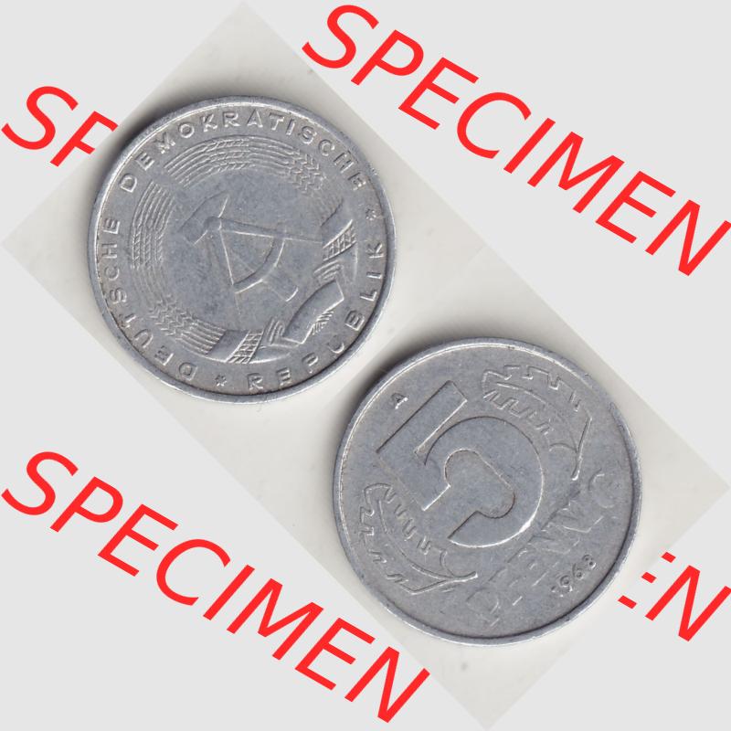 DDR Münze 1948-1990 Umlaufmünze / Kursmünze 1968-1990, A 5 Pfennig 1968-1. Vorderseite und Rückseite vertikal untereinander zusammengefügt, der 5 Pfennig... Sammlung
