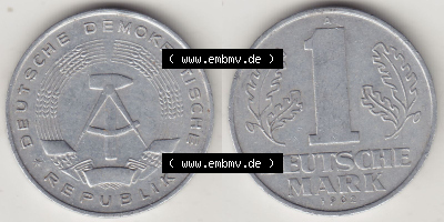DDR Münze 1956-1990 Umlaufmünze / Kursmünze 1956-1963, A 1 Deutsche Mark 1962 (Stück 2). Vorderseite und Rückseite horizontal... Sammlung