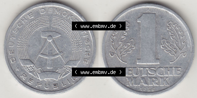 DDR Münze 1956-1990 Umlaufmünze / Kursmünze 1956-1963, A 1 Deutsche Mark 1956 (Stück 1). Vorderseite und Rückseite horizontal... Sammlung