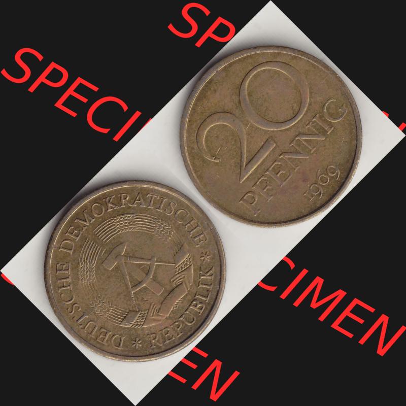 DDR Münze 1969-1990 Umlaufmünze / Kursmünze 1969-1990, 20 Pfennig 1969-3, DDR-Telefonmünze. Vorderseite und Rückseite horizontal rechts nebeneinander zusammengefügt,... Sammlung