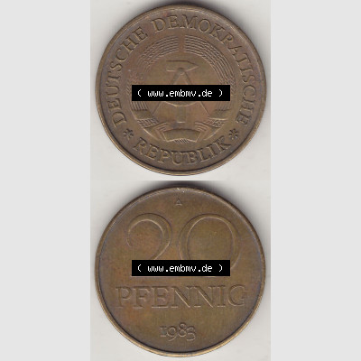 DDR Münze 1969-1990 Umlaufmünze / Kursmünze 1969-1990, 20 Pfennig 1983-2, DDR-Telefonmünze. Vorderseite und Rückseite vertikal untereinander zusammengefügt,... Sammlung