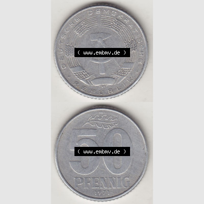 DDR Münze 1958-1990 Umlaufmünze / Kursmünze 1958-1990, A 50 Pfennig 1971-3 der DDR-Mark. Vorderseite und Rückseite vertikal untereinander zusammengefügt,... Sammlung