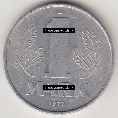 DDR Münze 1956-1990 Umlaufmünze / Kursmünze 1972-1990, A 1 Mark 1977 (Stück 1). Rückseite der 1-Mark Münzen der DDR. Hier... Sammlung