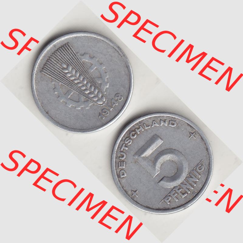 DDR Münze 1948-1990 Umlaufmünze / Kursmünze 1948-1950, A 5 Pfennig 1948-2. Vorderseite und Rückseite vertikal untereinander zusammengefügt, der 5 Pfennig... Sammlung