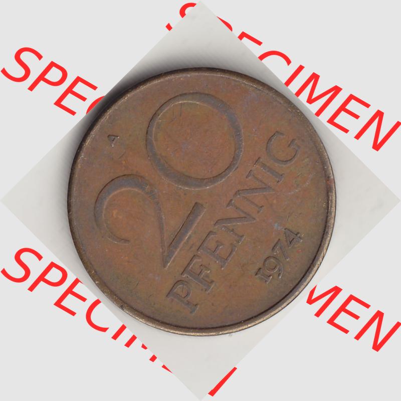DDR Münze 1969-1990 Umlaufmünze / Kursmünze 1969-1990, 20 Pfennig 1974-1, DDR-Telefonmünze. Rückseite mit Wertzahl bzw. Nominalwert der 20 Pfennig... Sammlung