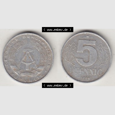 DDR Münze 1948-1990 Umlaufmünze / Kursmünze 1968-1990, A 5 Pfennig 1968-3. Vorderseite und Rückseite horizontal rechts nebeneinander zusammengefügt, der... Sammlung